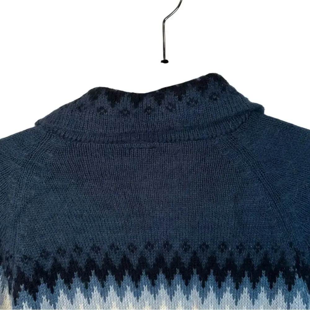 Alpaca Connection Peru Alpaca Cardigan Blue Fair Isle Cabincore Winter Large